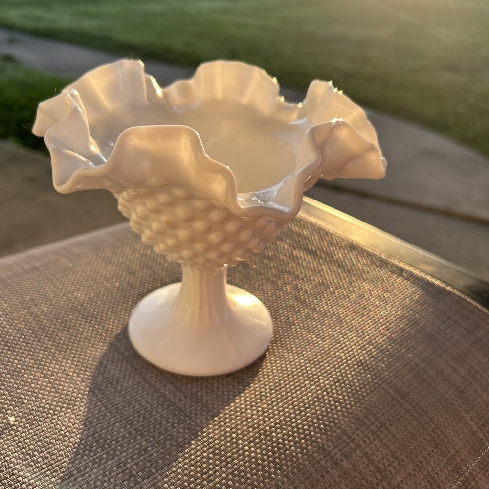 VTG MCM Hobnail White Milk Glass Bowl Candy Dish Bowl Footed Pedestal 6"